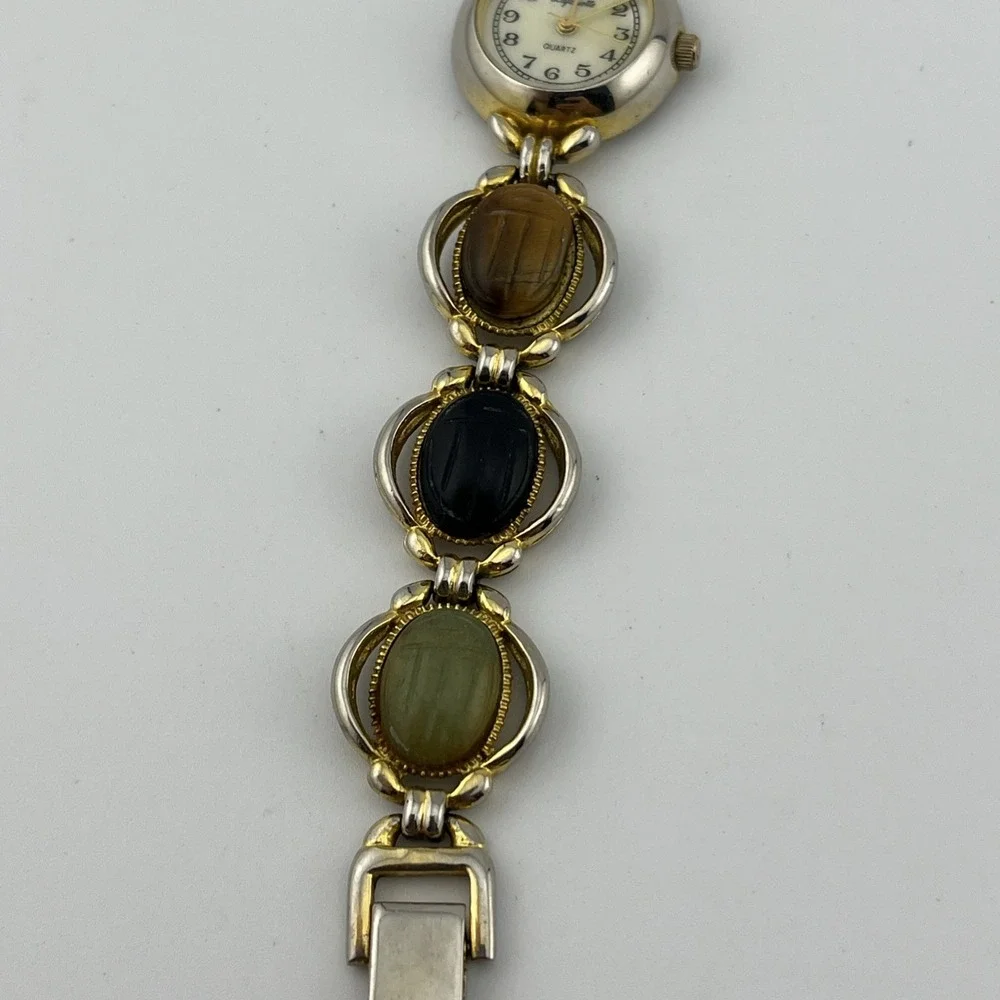 Vtg Lafayette Scarab Watch Women 21mm Gold Tone MOP Dial 7